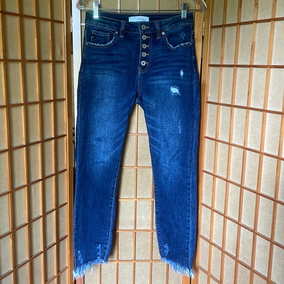 KanCan Jeans Distressed Button Fly Blue Jeans - Picture 1 of 15